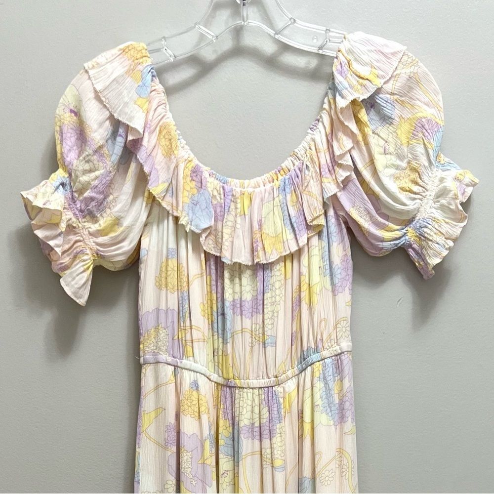 Ba&sh Noma Printed Maxi Dress Off Shoulder Ruffle Pastel Floral Size S - Picture 4 of 10